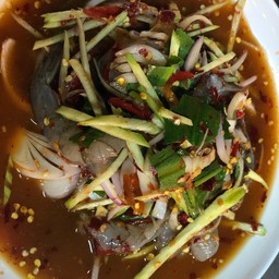 ยำปลาร้าแซบหมูยอกุ้งสด