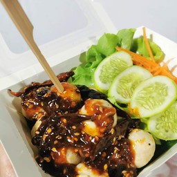 ลูกชิ้นย่างเนย น้ำจิ้มโครตพริก คั่วเนย คั่วงา แซ่บปากระเบิด