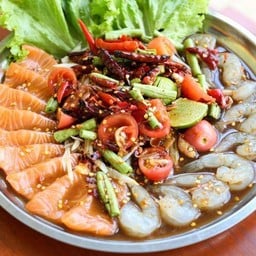 ตำแซลมอนกุ้งสด ปูปลาร้า