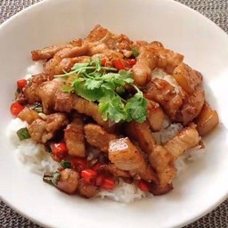 Fried Pork Belly With Chili And Salt On Rice