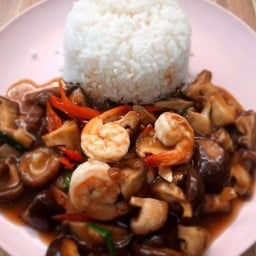 ข้าว+เห็ดหอมสดผัดกุ้ง