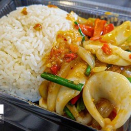 Stir Fried Bell Peppers With Squid On Rice