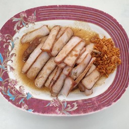 หมูทอดกระเทียม (กับข้าว) จานใหญ่