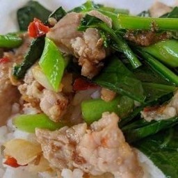 ข้าวคะน้าหมูสามชั้นพริกแห้ง