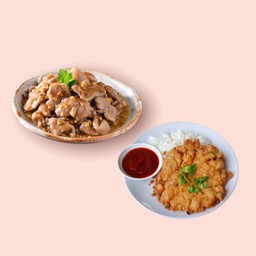 [โปรจับคู่อิ่มคุ้ม] ข้าวหมูผัดกระเทียม+ข้าวไข่เจียวหมูสับ