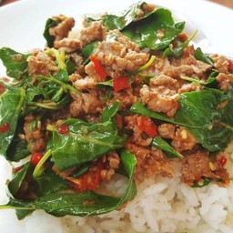 กระเพาเนื้อราดข้าว