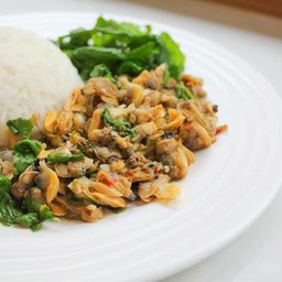 กะเพราเนื้อหอยลายราดข้าว