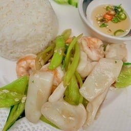 ข้าวผัดพริกหยวกปลาหมึก