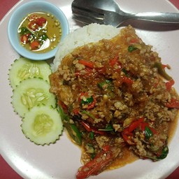 ข้าว กระเพราวุ้นเส้นหมูสับ