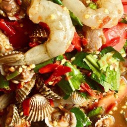 ตำกุ้งสดปลาร้า,คอหมูย่าง
