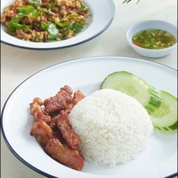 ข้าวหมูทอด+กระเพราหมูสับ