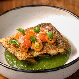 Grilled Sea Bass Spinach Cream Sauce