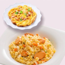 [ลด20%]ข้าวผัดไส้กรอก+ข้าวไข่เจียวแหนม