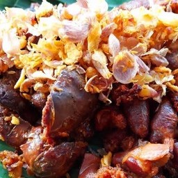 ข้าวเครื่องในชุปแป้งทอด+ไข่ต้ม+น้ำจิ้มแจ่ว