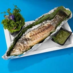 ปลากะพงเผาเกลือ(เผาใหม่รอประมาณ30-40นาที)