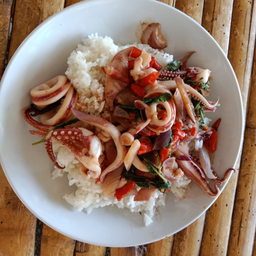 ข้าวกะเพราปลาหมึก