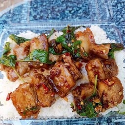 Stir Fried Basil With Crispy Pork On Rice