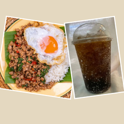 ข้าวกระเพราหมูสับไข่ดาว+น้ำอัดลม