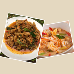 ชุดกับแกล้ม ผัดเผ็ดหมูป่า+ต้มยำรวมมิตร