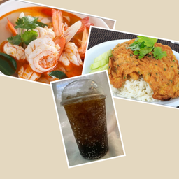 ต้มยำรวมมิตร+ข้าวไข่เจียวหมูสับ+น้ำอัดลม