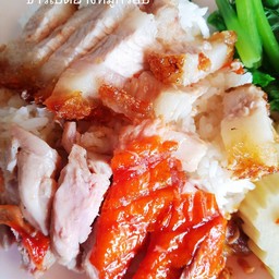 ข้าวเป็ดย่าง+หมูกรอบ