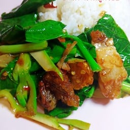 ข้าวราดคะน้าหมูกรอบ+ไข่ดาว