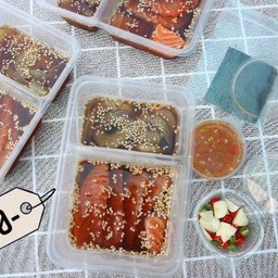 แซลมอน+กุ้งดองซีอิ๊ว