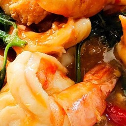 ข้าวราดพริกแกงกุ้ง+ไข่ดาว1ฟองทอด