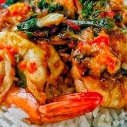 กะเพรากุ้งราดข้าว