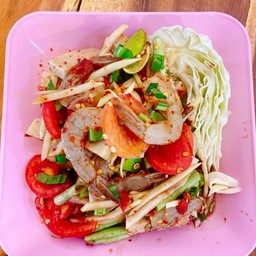 ตำเหลาหมูยอกุ้งสด