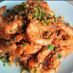 ข้าวราด กุ้งคั่วพริกเกลือ