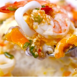ข้าวไข่ขยี้ซีฟู้ดซี้ด+พริกน้ำปลามะนาวหอม