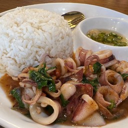 ข้าวกระเพราหมึก squid basil