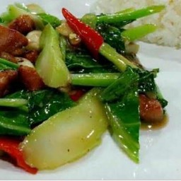 คะน้าฮ่องหมูกรอบราดข้าวพิเศษ