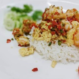 ข้าวไข่ข้นกับกุ้งคั่วพริกเกลือ