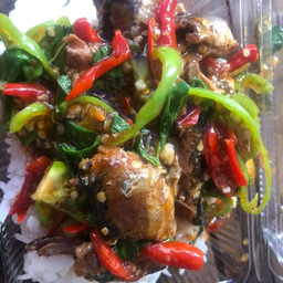 กระเพราปลากระป๋องราดข้าว