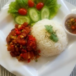 ข้าวหมูกรอบคั่วพริกเกลือ(มังสวิรัติ)