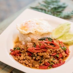 ข้าวกระเพราหมูสับ  ไข่ดาว