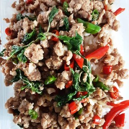 ข้าวราด  ผัดกระเพราหมูสับ