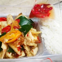 ยอดมะพร้าวผัดพริกไก่+ข้าวสวย