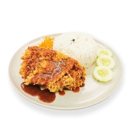 ข้าวไก่ทอดซอสเผ็ด