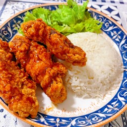 ข้าวไก่ทอดเกาหลีซอสเผ็ด Level 2 เผ็ดกลาง กลาง
