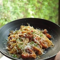 สปาเก็ตตี้ผัดพริกกระเทียมเบคอน สูตรรร้าน ดิอ็อบโพสิท