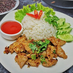 ข้าวหมูทอดกระเทียม (วีแกน#มีกระเทียม)