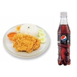 เช็ตข้าวไก่ทอดซอสน้ำปลา+เป็ปซี่