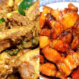 ข้าวแกงคั่วซี่โครง+หมูหวาน