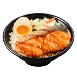 ข้าวหน้าแซลมอนย่างซอสเทอริยากิ + ไข่ต้มซีอิ๊ว