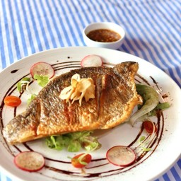Grilled seabass with spicy sauce