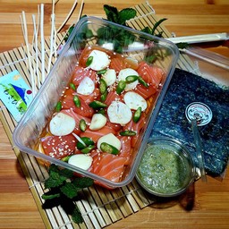 ชุดแซลมอนหั่นเต๋าน้ำปลากวน ไม่มีข้าว