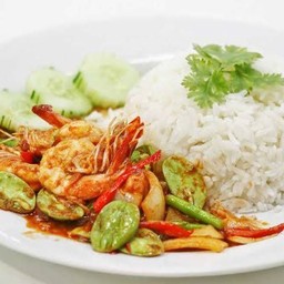 สะตอผัดกุ้งและหมูสับราดข้าว